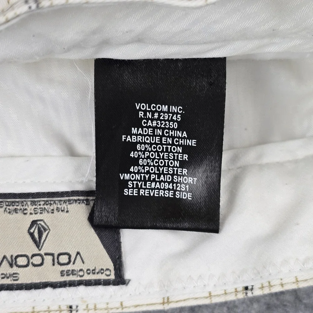 Volcom Vmonty Shorts Mens 38 White Plaid Regular Fit Skate Chino Short